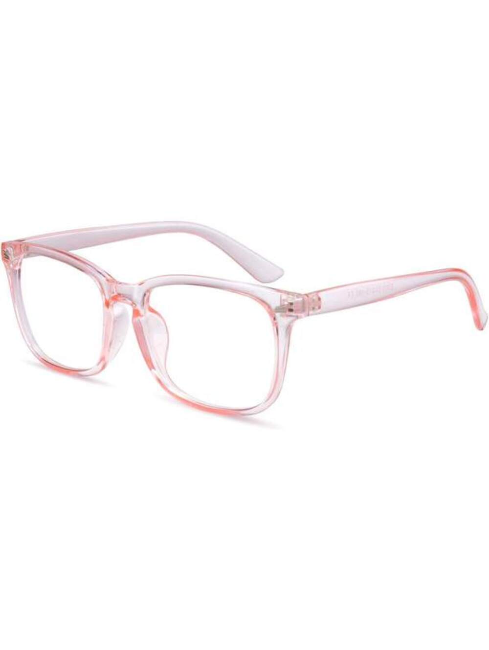 EYLRIM Square Clear-Lens Glasses, Transparent Pink, Plastic Frames ,clear lens